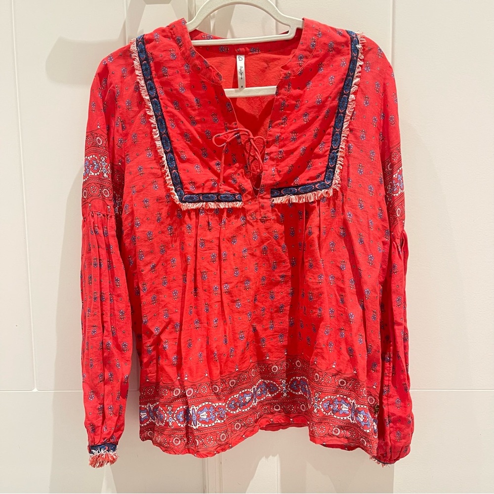 Pepe Jeans Red Fringe Long Sleeve Blouse (M)